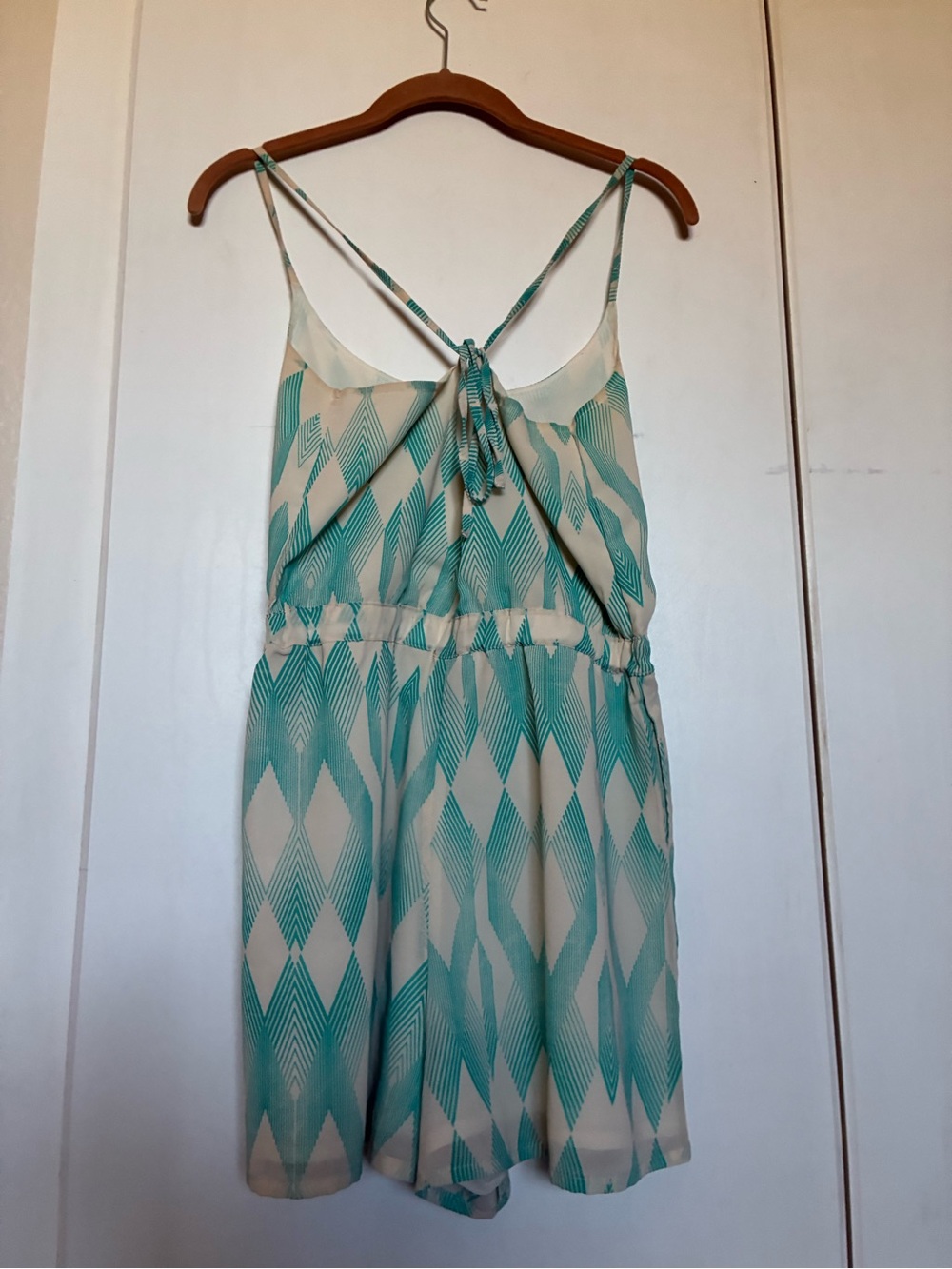 Teal and cream geometric romper, size S - Picture 2 of 3